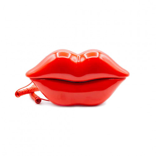 A decorative phone that looks like a pair of red lips.